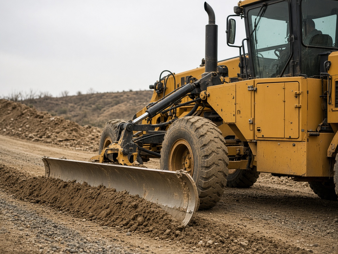Motor grader working on a construction surface