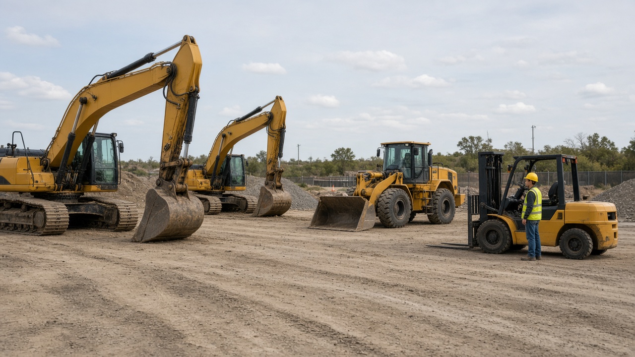 Heavy machinery operators training with excavators on a construction yard